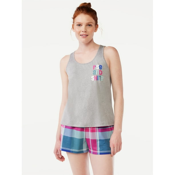 Joyspun Women's Print Tank Top and Shorts Pajama Set, 2Piece, Sizes S