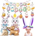 thumbnail image 2 of Decoraciones de feliz Pascua, pancarta colgante, remolinos, huevos de conejo, pollito, globos de zanahoria, suministros de juegos de fiesta de Pascua, regalos, 2 of 4