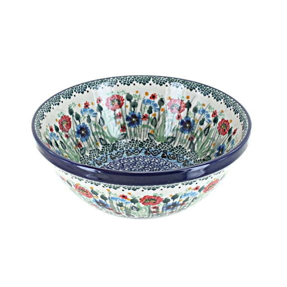 Blue Rose Polish Pottery Watercolor Garden Cereal/Soup Bowl