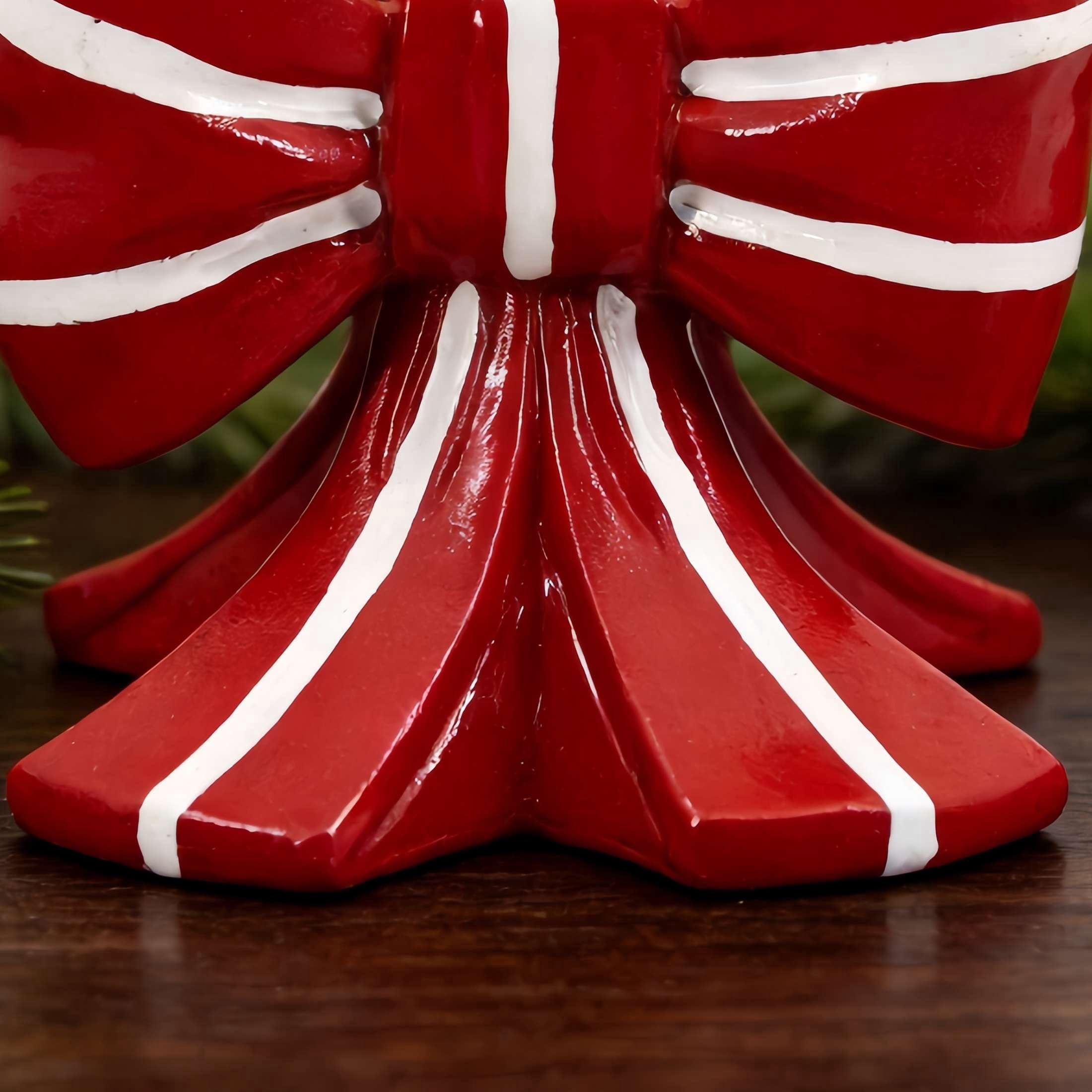 Red and White Resin Bow Christmas Taper Candle Holder, 4.3", by Holiday Time