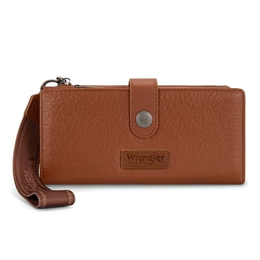 Wrangler Womens Wallet Small Rfid Blocking Wristlet Wallets Cute Bifold Ladies Wallet with Zipper Pocket, Brown