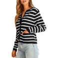 thumbnail image 2 of Women'S Lightweights Button Down Long Sleeve Casual Crew Neck Soft Knit Cardigan Sweater Tops Black & White XL, 2 of 9