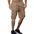 thumbnail image 2 of Outfmvch Cargo Pants For Men Mens Shorts Male Summer Straight Solid Cargo Pant Elastic Waist Zipper Fly Pocket Shorts Cropped Pants Long Johns For Men Khaki 3Xl, 2 of 7