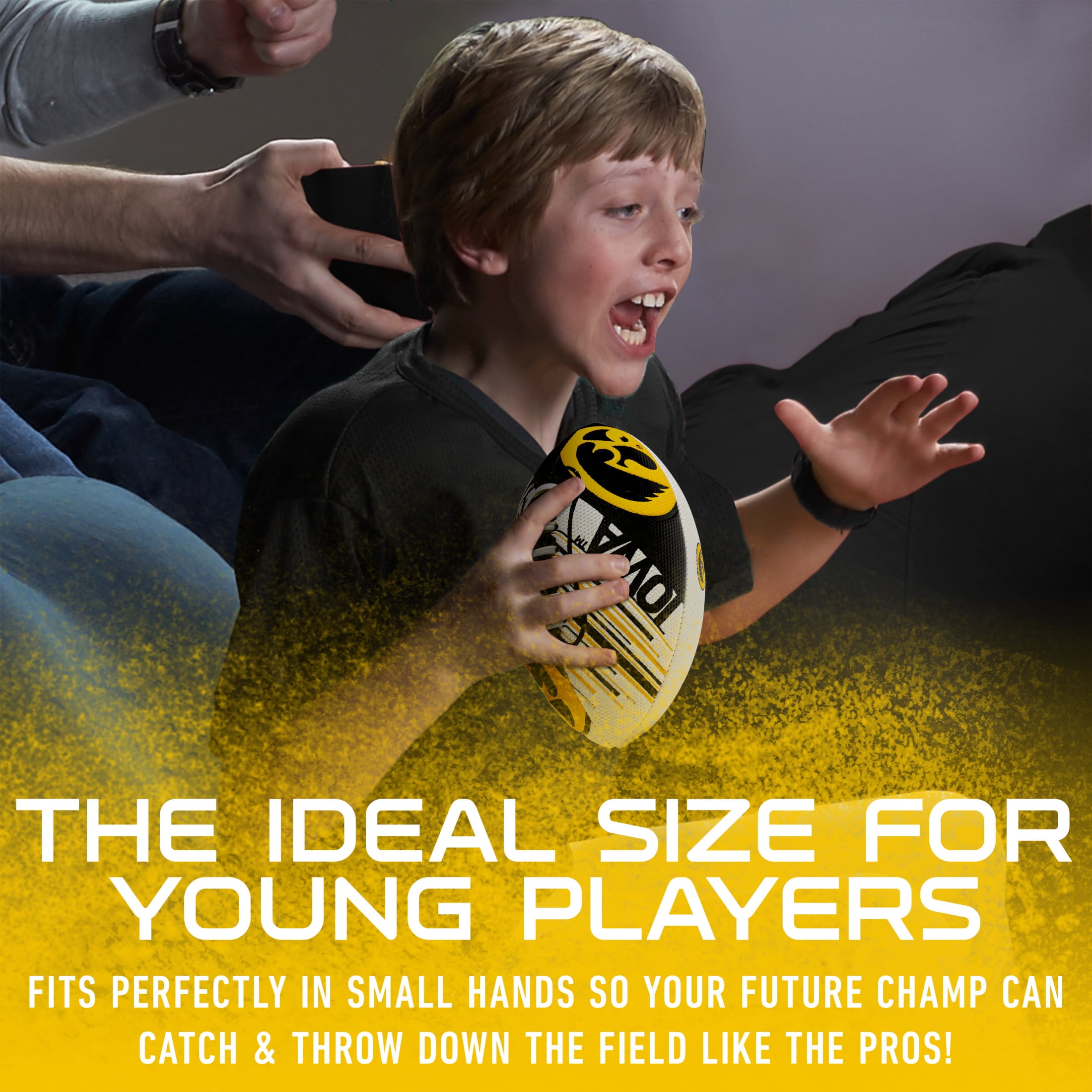 NCAA Iowa Hawkeyes Football - Youth Mini Football - 8.5" Football- SPACELACE Easy Grip Texture- Perfect for Kids !