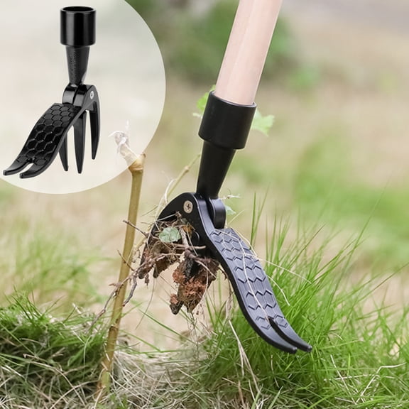 Lingsida Weed Pulling Tool, Manual Stand Up Weed Puller Tool Head Replacement, 4-Claw Steel Head Weed Picker Tool for Garden, Black