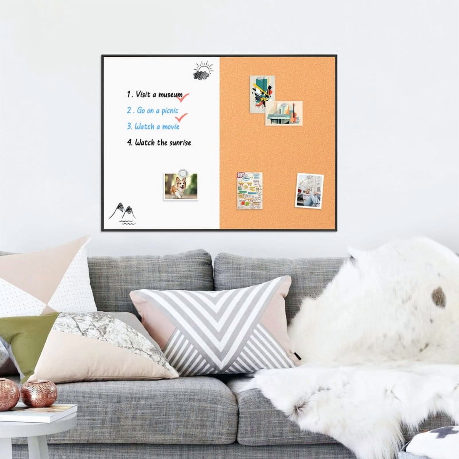 Combination Magnetic Whiteboard Cork Bulletin Board, 36" X 24" Combo Dry Erase White Board for Wall Cork Pin Board for Home Office Wall Mounted, Include 2 Markers, 6 Magnets, Eraser and Push Pins