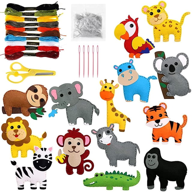 Felt Sewing Craft Kit Animal Sewing Craft Kit for Kids DIY Sewing Felt Animals Fun Crafts Educational Sewing Kit for Beginner Children Kids Boys and Girls