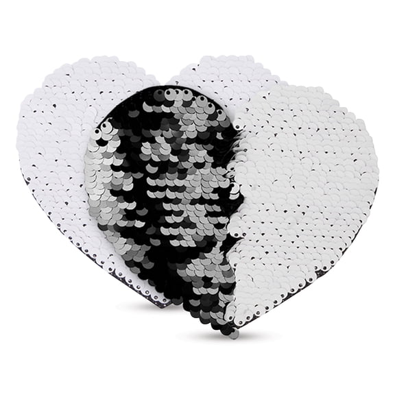 Craft Express Sublimation Printing Flip Sequin Patches - Heart, 4" x 4.75", Black, Pkg of 2