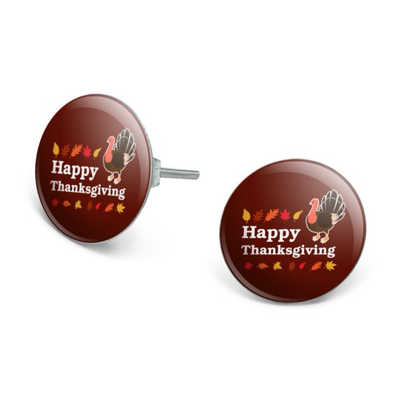 Happy Thanksgiving Turkey Novelty Silver Plated Stud Earrings