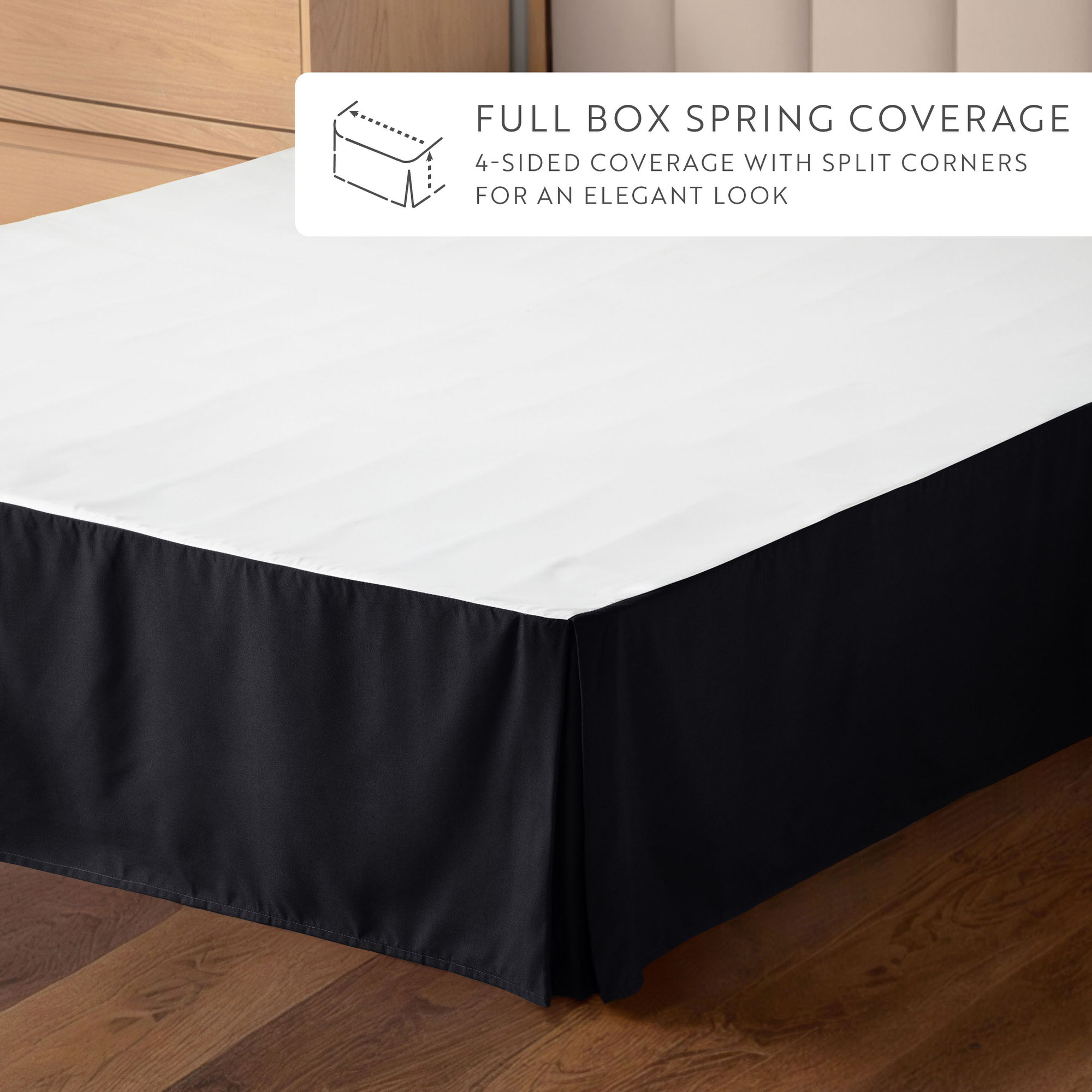 Noble Linens Black Pleated Dust Ruffle Bed Skirt, Queen