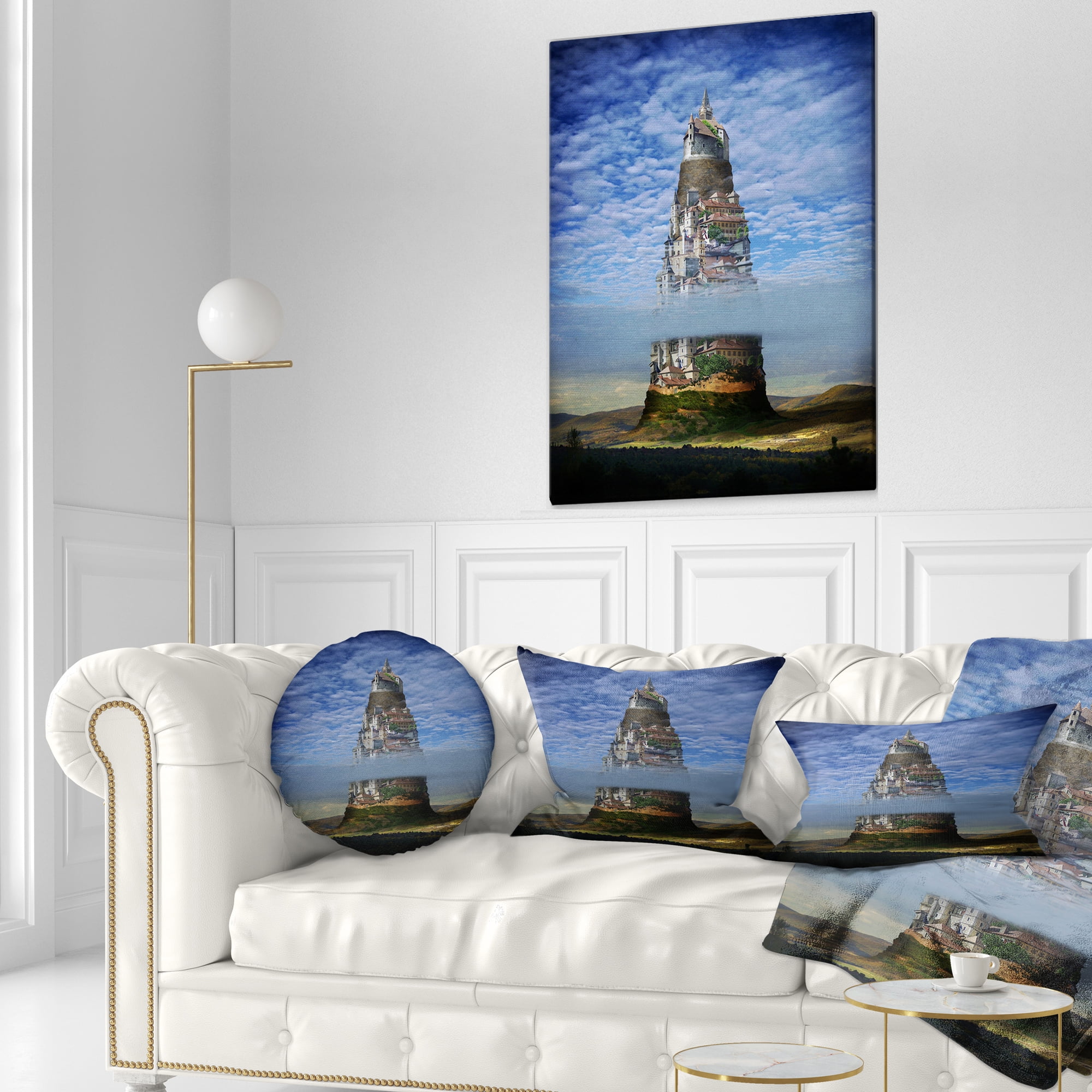 Designart Gigantic Castle Collage - Landscape Printed Throw Pillow - 12x20