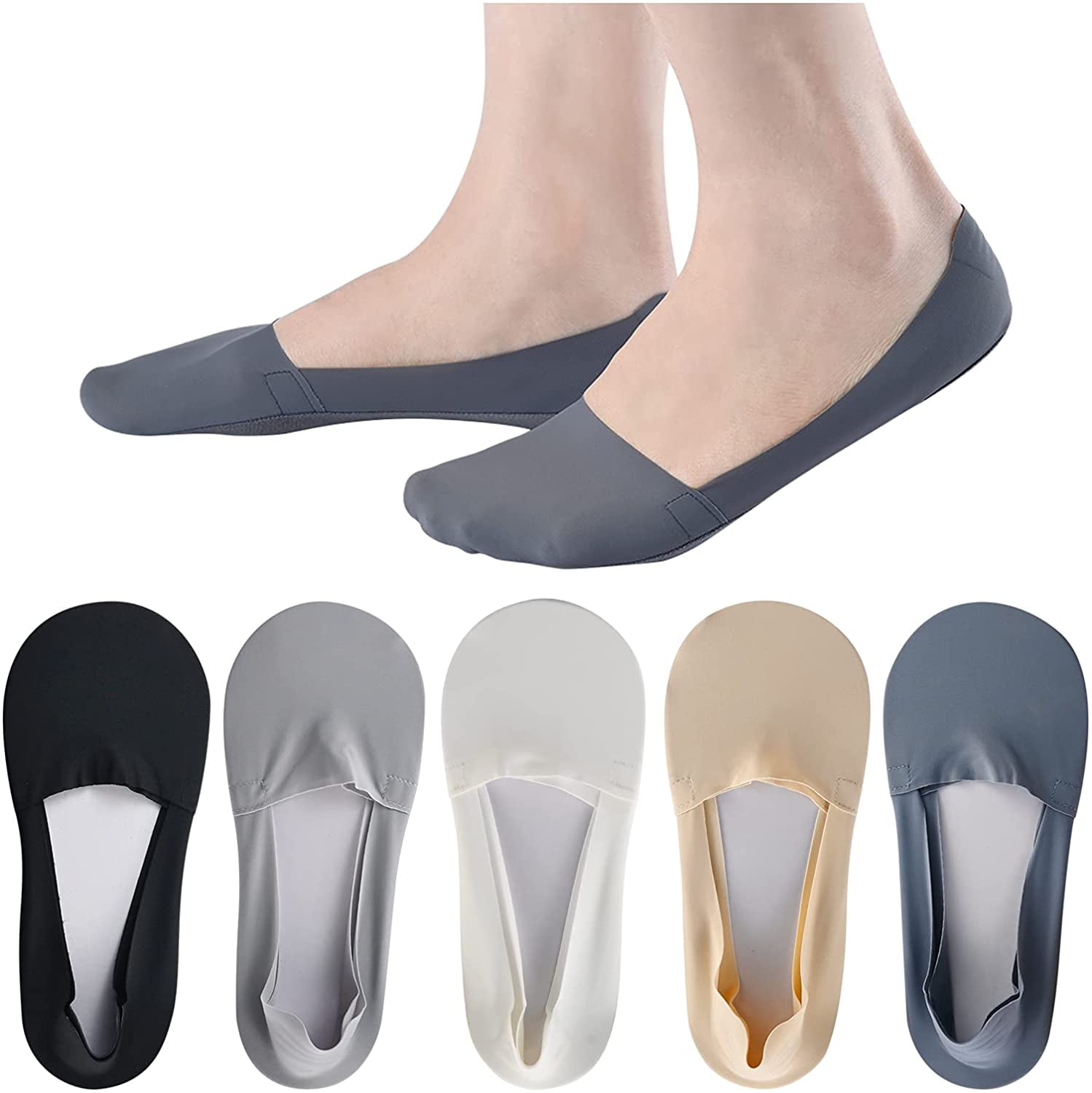 Thin Breathable No Show Socks Womens,Cotton Nylon Flat Invisible Liner Socks For Women With Silicone Non-Slip Heel 5 Pairs