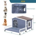 thumbnail image 3 of Pefilos 46" Weatherproof Wood Dog Houses with Terrace and An Open Roof, Outdoor Large Pet Cat House, Windows and Door Curtains, Beige, 3 of 8