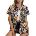 thumbnail image 2 of Horkkom Hawaiian Shirts for Women Summer Plus Size Short Sleeve Button Down Shirts Casual Floral Print V Neck Cardigan Black 2XL, 2 of 5