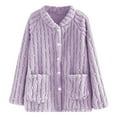 thumbnail image 3 of Betivan Women's Fleece Bed Jacket Stylish Notched Collar, Long Sleeves, Front Pockets, Button Front, 3 of 6