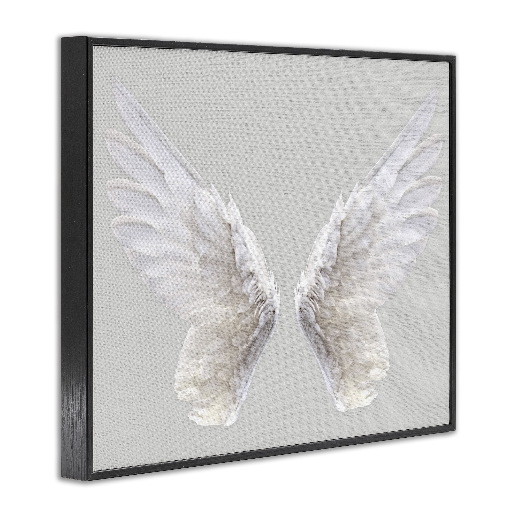 Stupell Industries Angel Wings on Grey Religious Painting Black Framed Art Print Wall Art, 24 x 30
