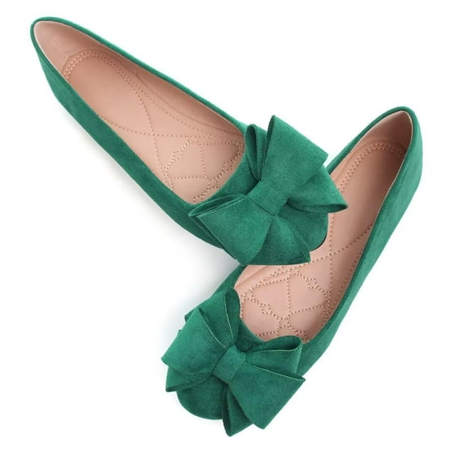 Zapatos planos TN TANGNEST para mujer con punta redonda con lazo verde, talla 40