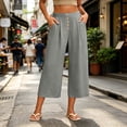 thumbnail image 2 of QIYAGBSA Women's Wide Leg Capri Pants Button Front Elastic Back Waist Side Pockets Summer Casual Wear (Gray, S), 2 of 7