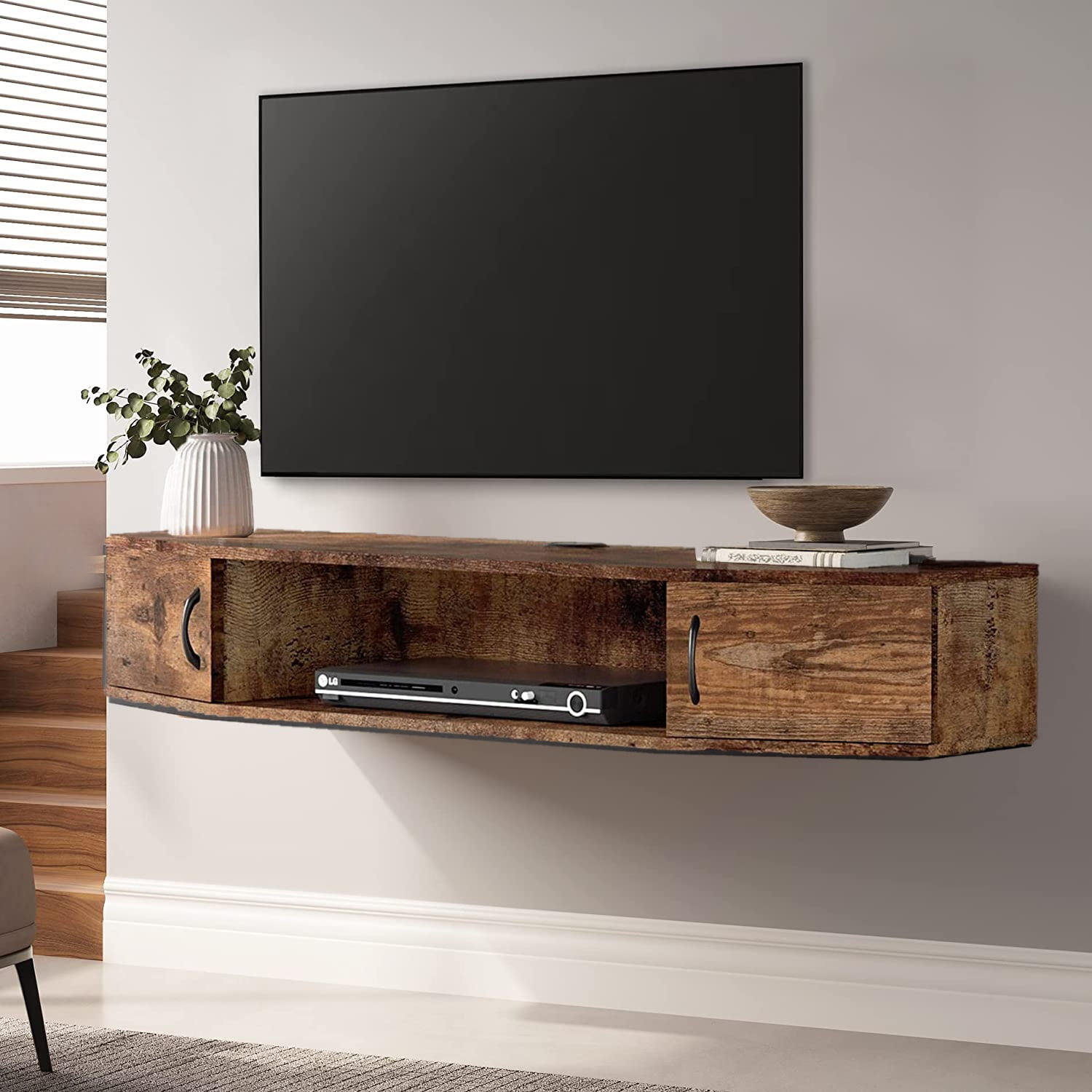 FITUEYES Floating TV Stand with Colorful LED Light, Wall Mounted TV Shlef, Entertainment Center Console Stand with Storage Cabinets for Living Room Bedroom