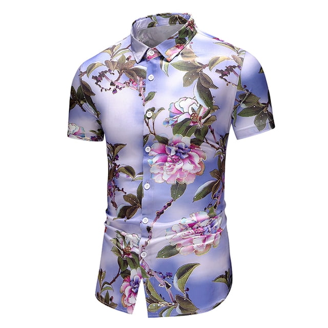 CEHVOM Chemise Hawaïenne à Manches Courtes pour Hommes, Col Montant, Imprimée, Décontractée, Boutonnée, Été