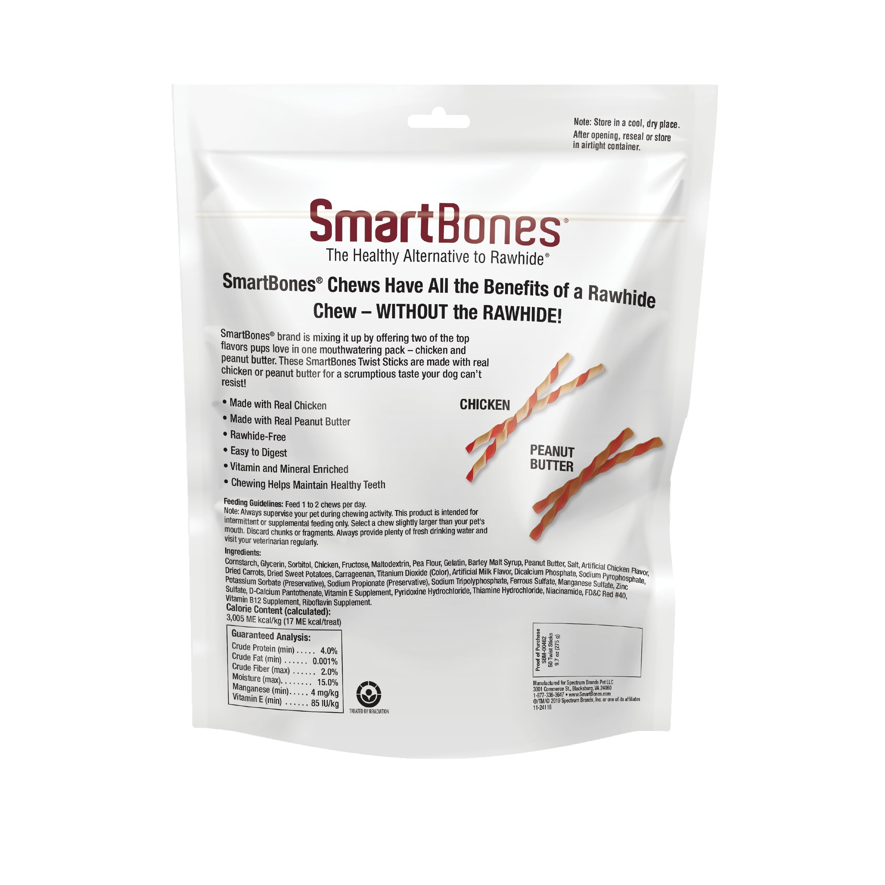 SmartBones Twist Sticks Variety Pack 50 Count, Rawhide-Free Chews for Dogs Made with Real Chicken or Peanut Butter