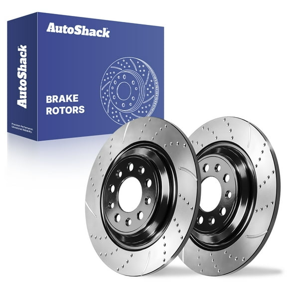 AutoShack Rear Solid Drilled & Slotted E-Coated Brake Rotors 2-PC Set Replacement for 2014-2023 Jeep Cherokee ShadowGuard 12.6" (320 mm)
