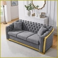thumbnail image 4 of Grey Velvet Chesterfield Sofa, 84-Inch Tufted 3-Seat Couch with Gold Stainless Accents for Living Room, 4 of 11