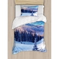 thumbnail image 3 of Winter Queen Size Duvet Cover Set, Surreal Winter Scenery with High Mountain Peaks and Snowy Coniferous Pine Trees, Decorative 3 Piece Bedding Set with 2 Pillow Shams, Blue White, by Ambesonne, 3 of 3