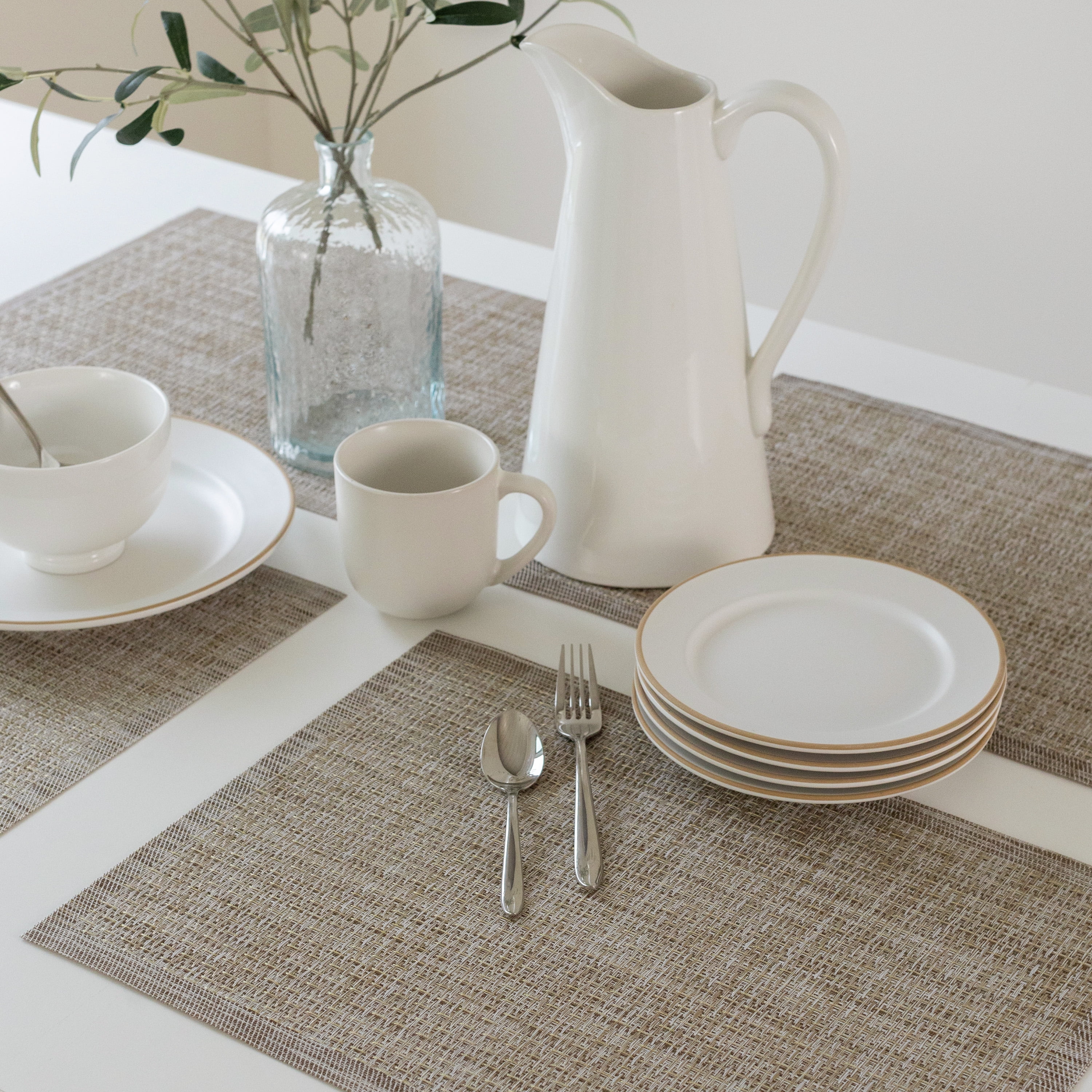 (4 pack) Mainstays Rainer Woven Vinyl Table Placemat Sand 13" x 18"
