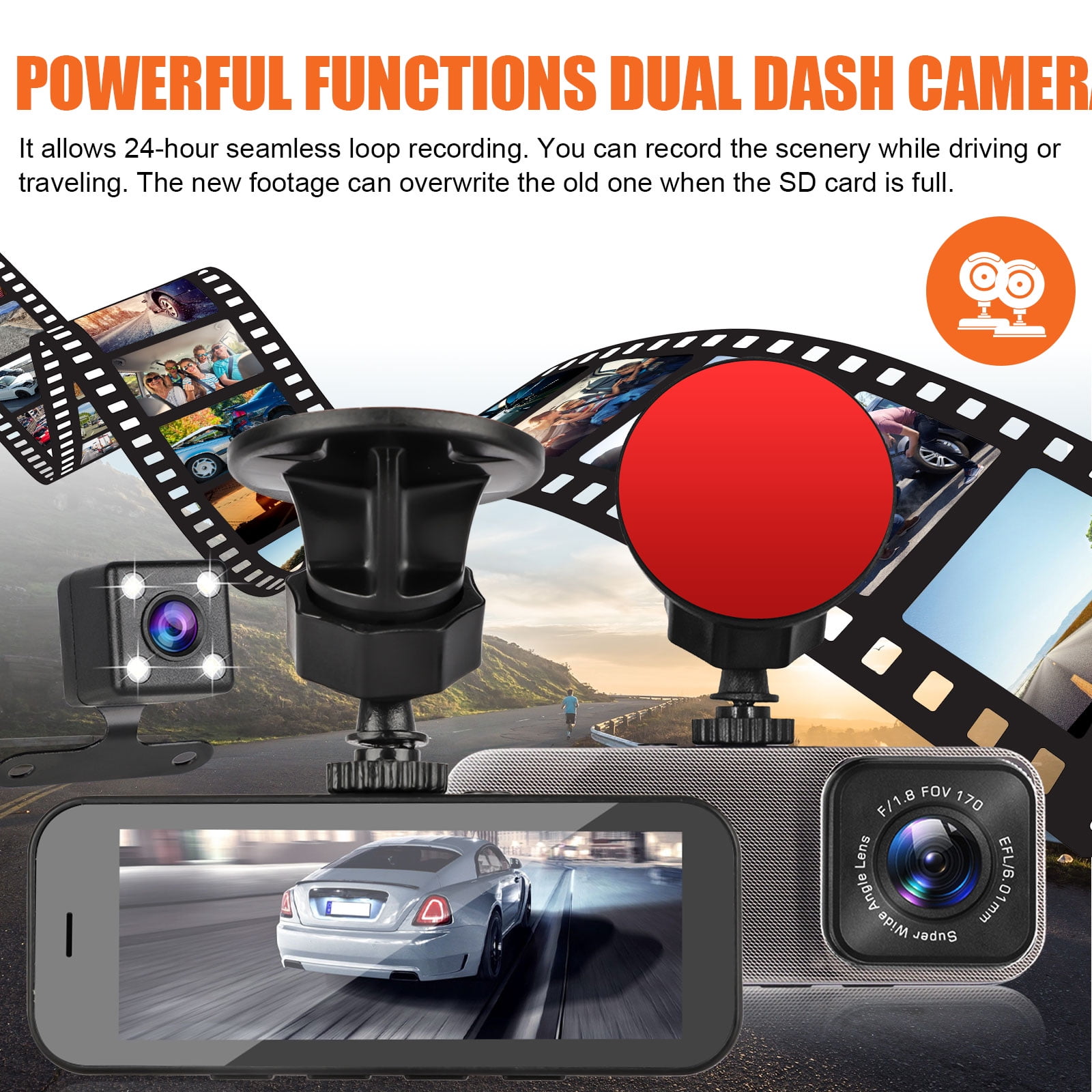 Dash Cam Front and Rear, Dash Camera for Cars with Poland
