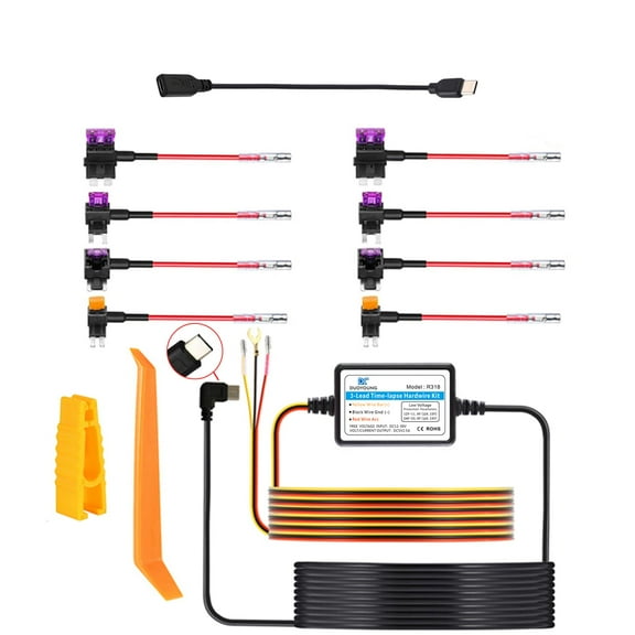 Dash Cam Hardwire Kit Converts 12V 24V to 5V Type C USB Hardwire Kit for Dash Camera with Add a Circuit Fuses, 24h Parking Monitor and Low Voltage Protection (11.5FT)