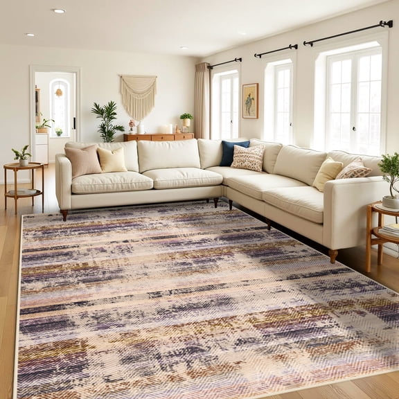 Ultrug Fluffy Rugs for Bedroom Area Rug for Living Room Decor Stripe Nursery Carpet,4'x6',Grey Purple