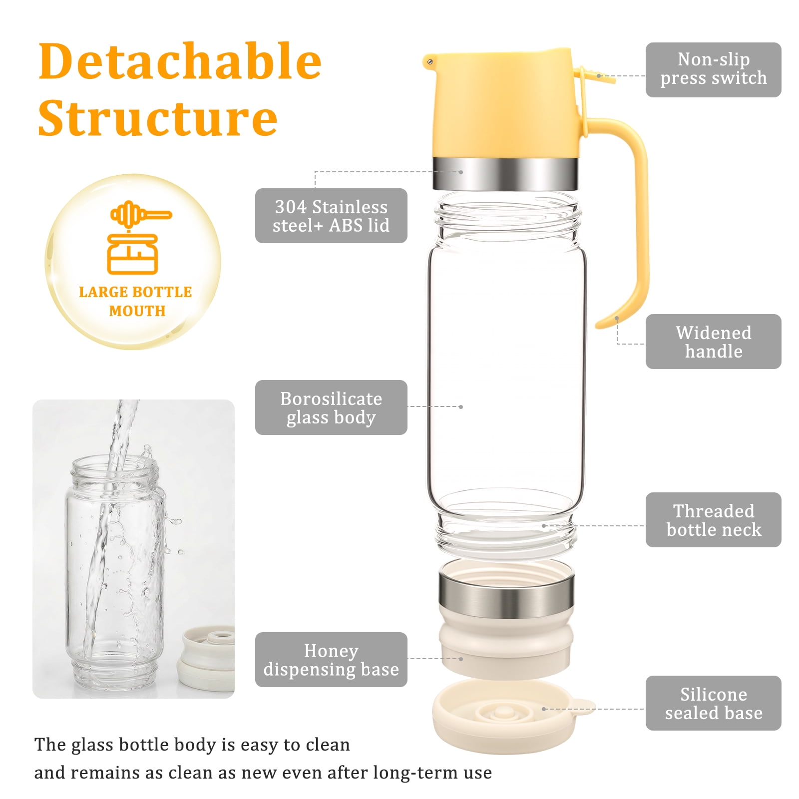 Xdziklosj 12oz No Drip Honey Dispenser with Handle Glass Honey Jar Syrup Dispenser for Coffee or Tea Honey Dispensers