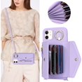 thumbnail image 3 of for iPhone 12 Case Wallet with Strap for Women - Crossbody Lanyard, Zipper Pocket, Credit Card Holder, Ring Stand - RFID Blocking Phone Wallet Case for iPhone 12 (6.1 inch,Purple), 3 of 18