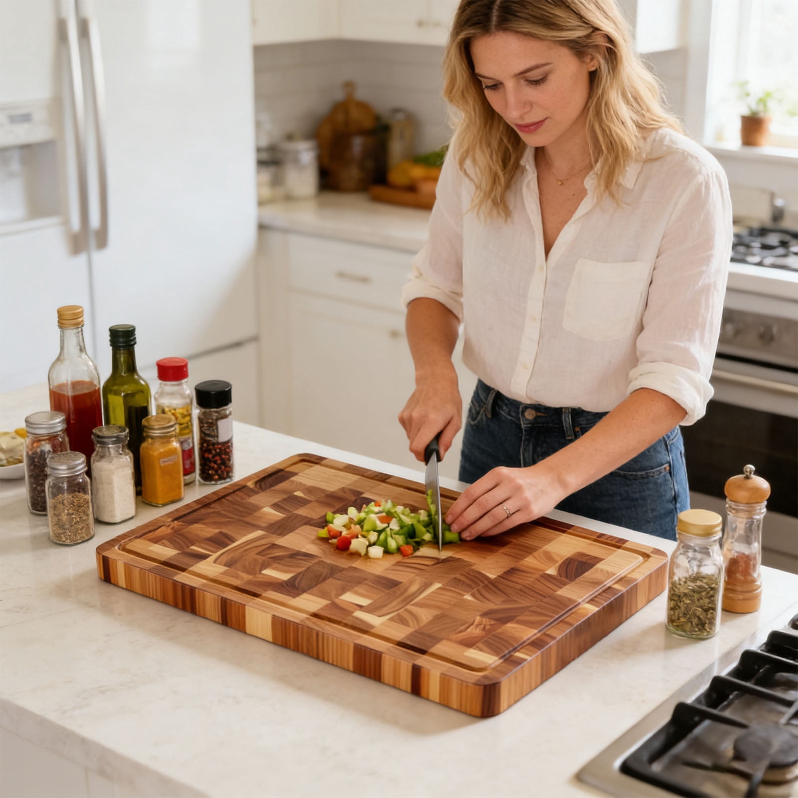 BUTOMKY Cutting Boards for Kitchen,Checkered Crack-Proof Solid Wood Chopping Block,Food-Grade Butcher Block for Kitchen Prep & Serving 7.87"x11.8"x0.78"