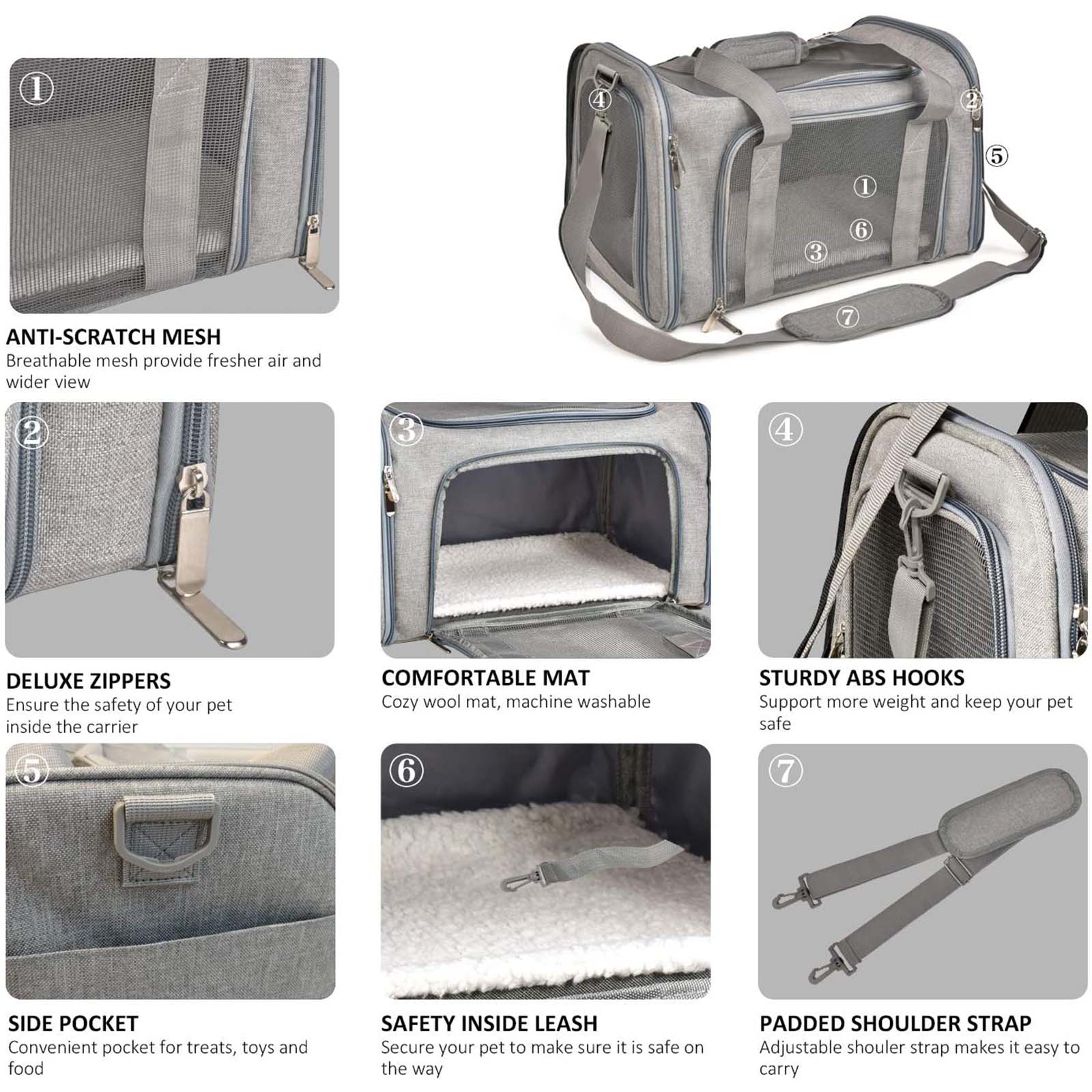 Wewdigi Pet Carrier, TSA Airline Approved, Gray, Up to 15 lbs photo 4