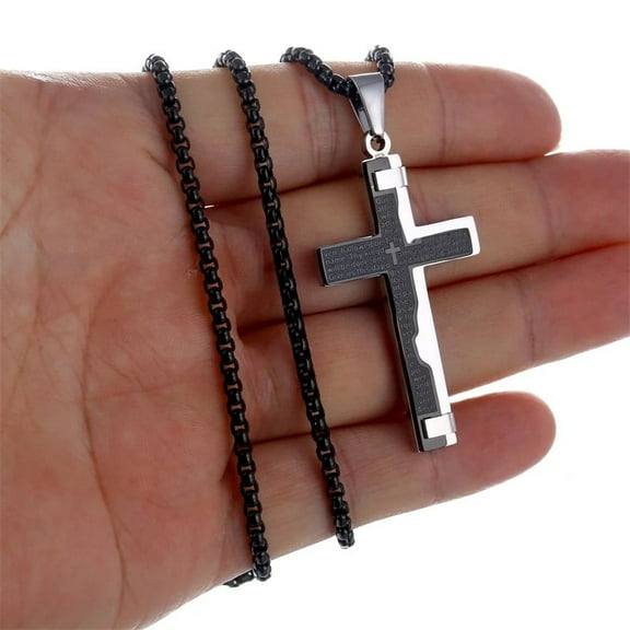 14K Yellow Gold Necklace European And American Personalized Design Scripture Cross Accessories Classic English Pendant