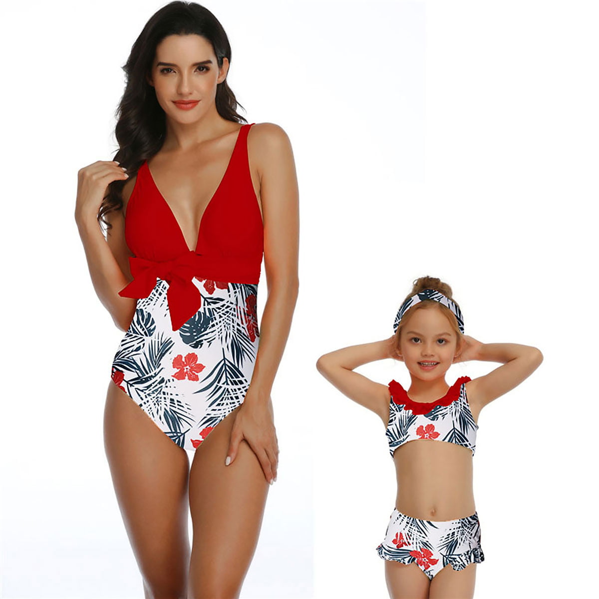 Mommy and Me Swimwear Two Pieces Bikini Set Family Matching Swimsuits Girls Women Flounce Bathing Suit