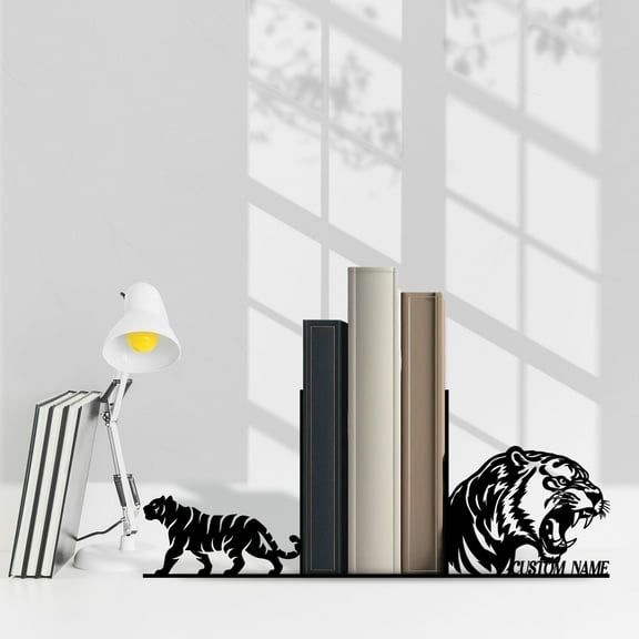 Craftnamesign Custom Tiger Book Stoppers, Tiger Metal Bookends for Shelves, Book Shelf Holder