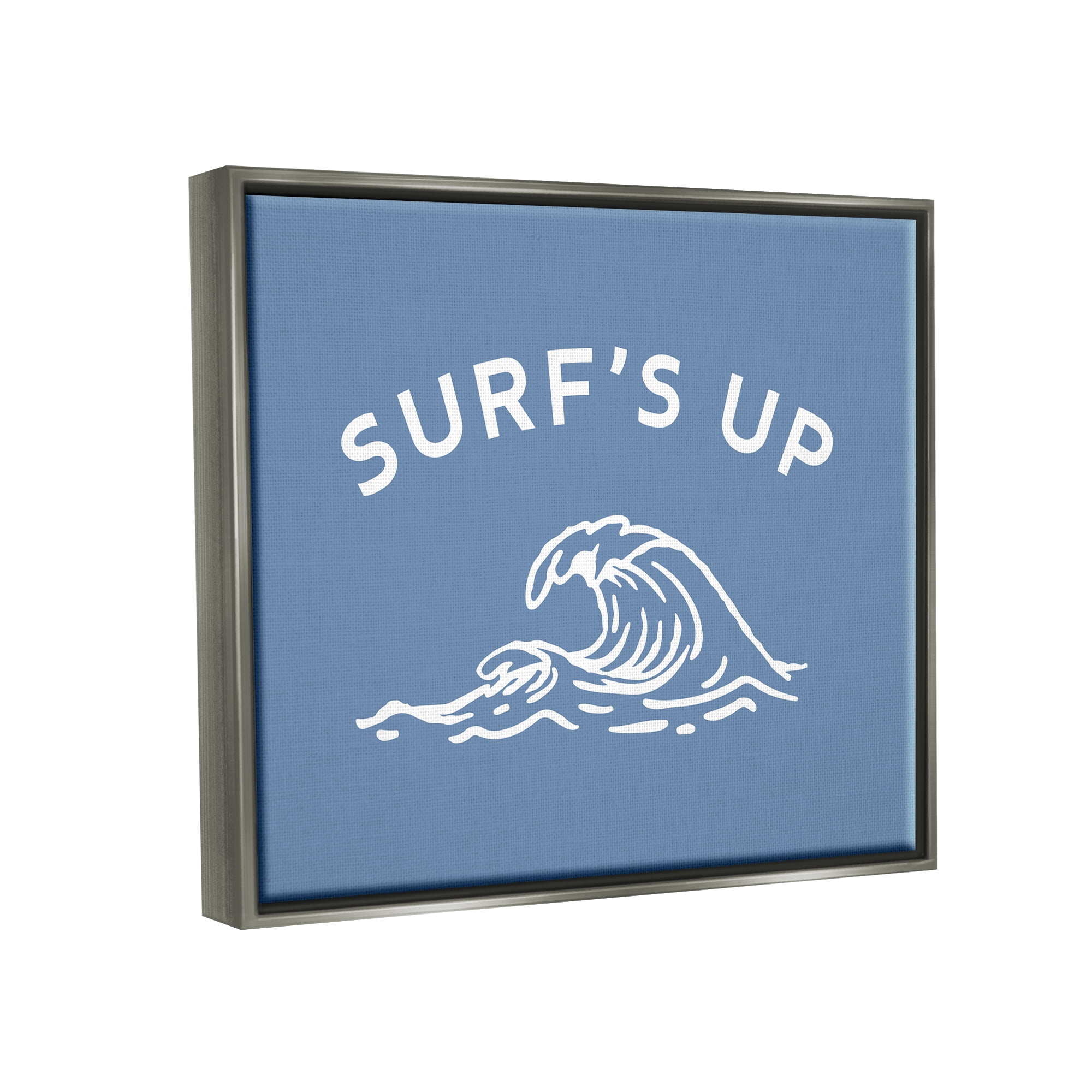 Stupell Industries Surf's Up on Blue Landscape Painting Gray Floater Framed Canvas Art Print Wall Art, 31 x 25
