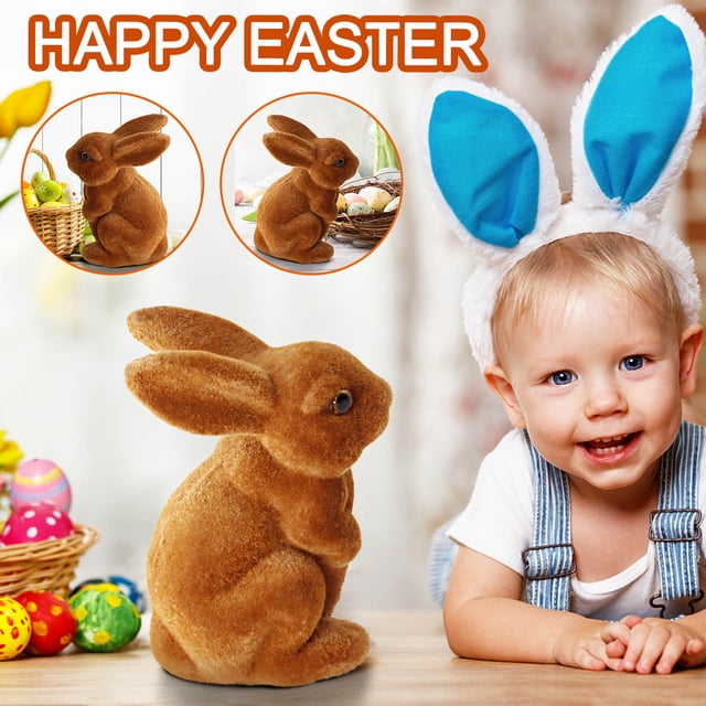 Leutsin Outdoor Easter Rabbit Decor,Turf Grass Rabbit,Easter Furry Flocked Bunny Rabbit,Miniatures Standing Moss Spring Artificial Turf Grass Figure Garden Miniature for Desk Garden Yard Green