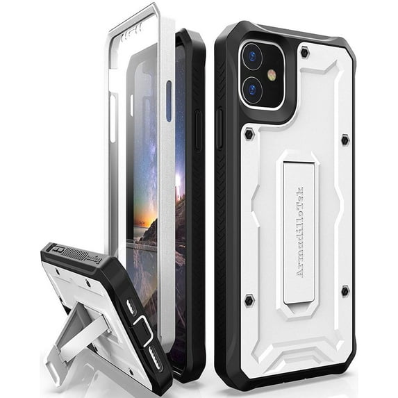 ArmadilloTek Vanguard Case Compatible with iPhone 11 (6.1 inches) Military Grade Full-Body Rugged with Kickstand and Built-in Screen Protector - White