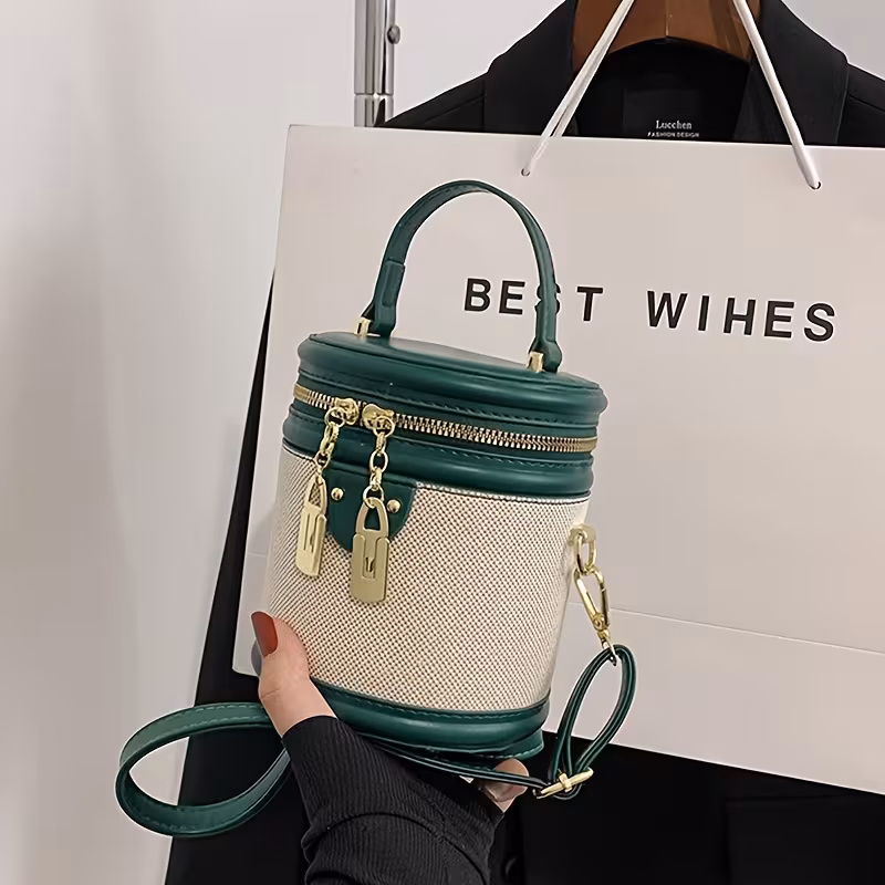 green, variant on Snake Vintage Bag, Handheld One Shoulder Women'S Bag, Crossbody Bucket Bag, Cylinder Bag