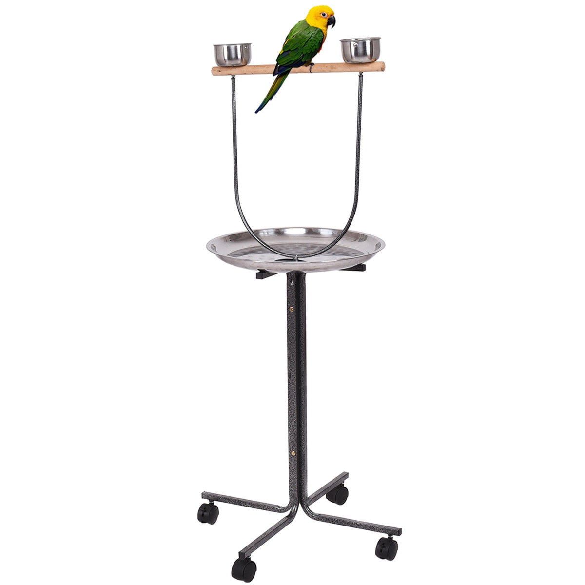 Pet Parrot Play Stand Bird Cage Gym Perch w/ Feeding Cups Overall 41"Lx30"Wx69"H 