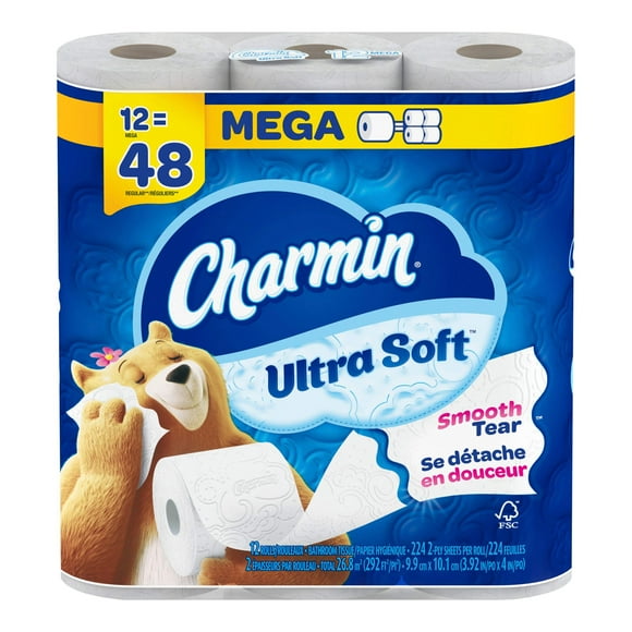 Charmin Ultra Soft Quadruple Roll Bathroom Toilet Paper, 2-Ply Tissue, 12-pk