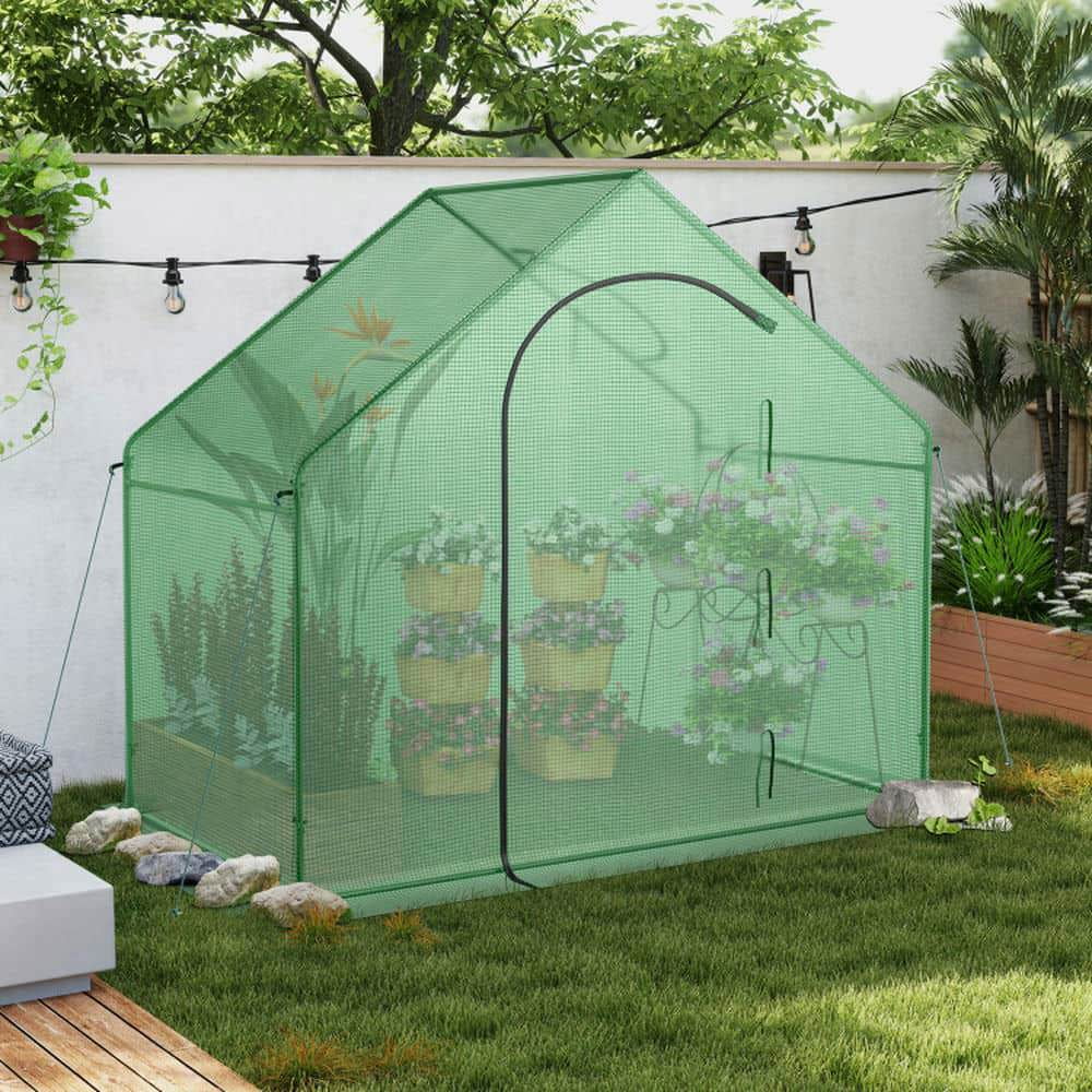 Yardi Yarda Portable Outdoor Warm House with PE Cover and Roll-up Zippered Door, Mini Walk-in Greenhouse, Green