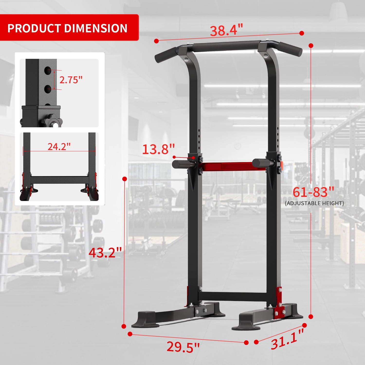 Wesfital Pull Up Bar Dip Station Power Tower Home Gym Equipment 300 lb Load Steel