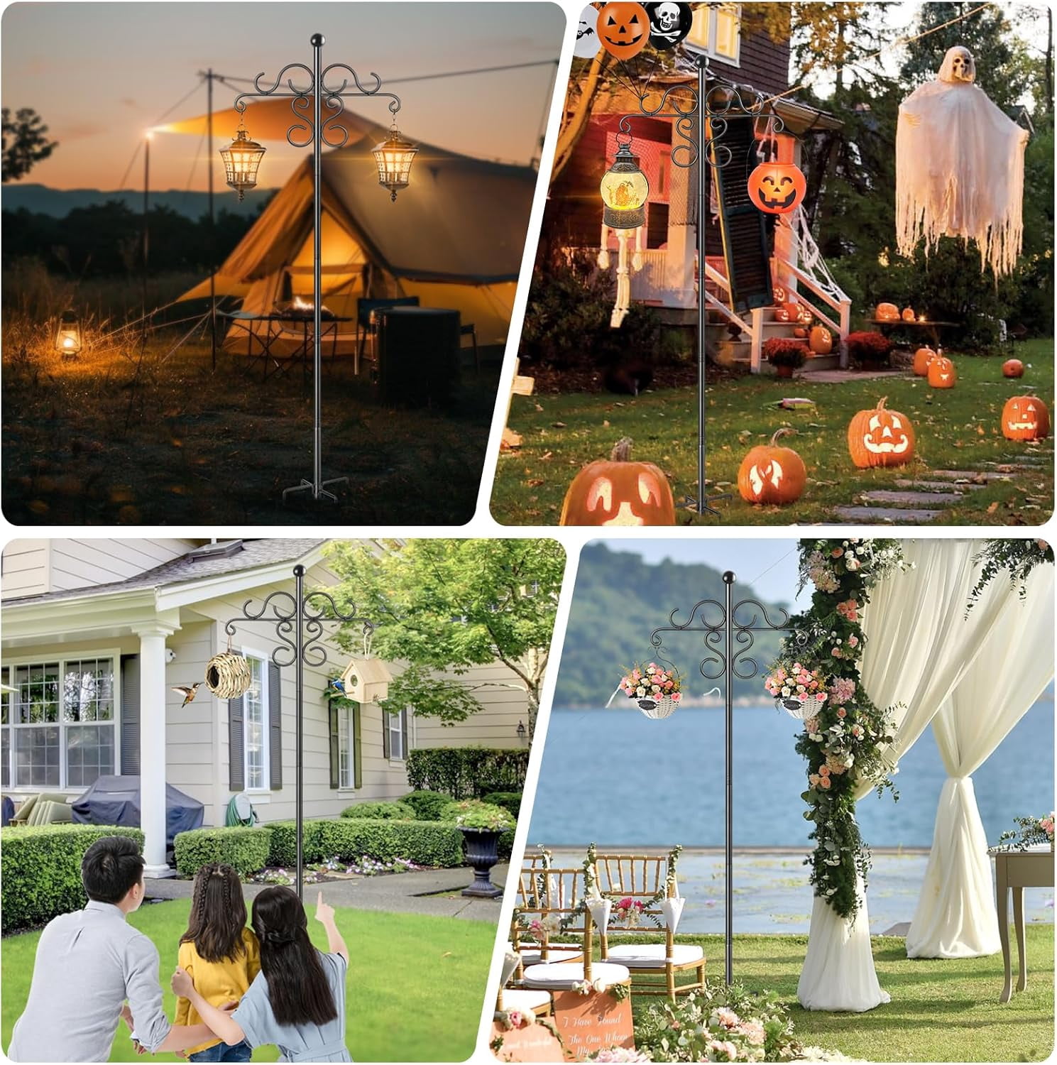 KOLAKO Bird Feeding Station, Heavy Duty Double Shepherds Hook, Metal Bird Feeder Pole Stand Free Standing, for Garden Lights Lantern,Plan Basket, 76 inch