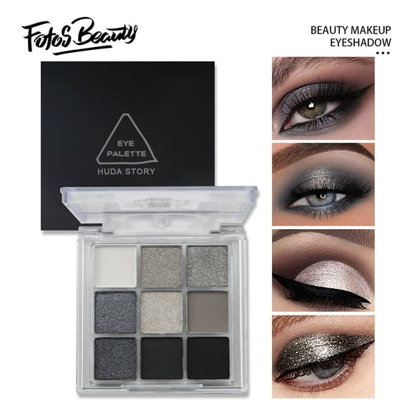 Fofosbeauty Palette de Fards à Paupières 9 Couleurs, Longue Tenue Multi-Reflets Scintillant Mat Pailleté Palette de Maquillage Fards à Paupières Gris Électrique