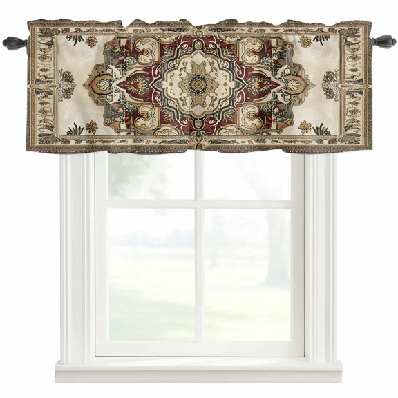 Boho Brown Pattern Window Valance Curtain Vintage Texture Rod Pocket Valance for Windows Short Curtain for Living Room, Bedroom & Kitchen Window Decor 42x12in